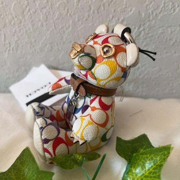 Bear Bag Charm In Rainbow Signature Canvas coach cj953 - Picture 2 of 7